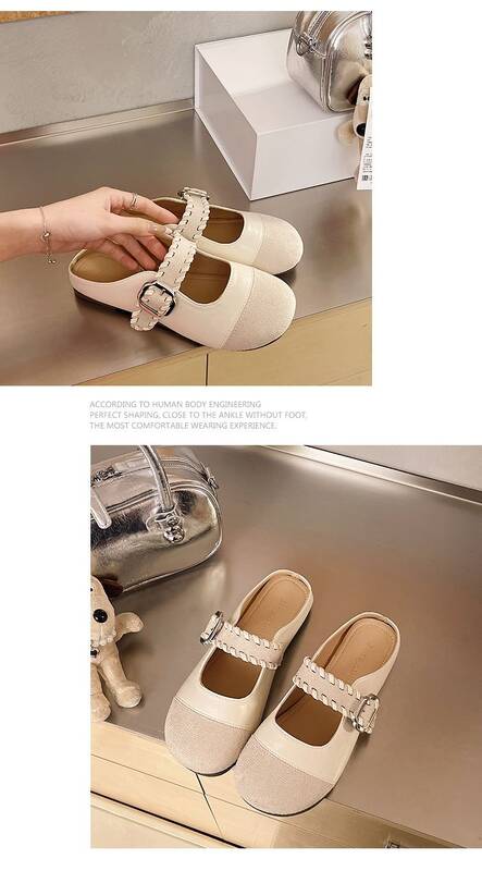 Fashionable Retro Buckle Sandals For Women, 2026 Spring/summer New Style, Closed-toe Half-slippers, Versatile_vogvips.com