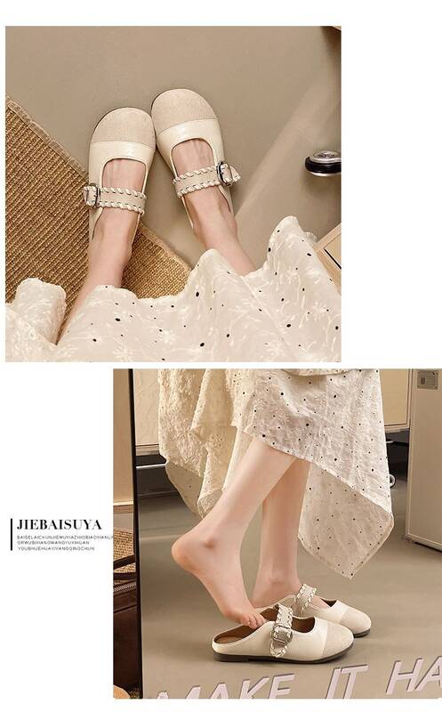 Fashionable Retro Buckle Sandals For Women, 2026 Spring/summer New Style, Closed-toe Half-slippers, Versatile_vogvips.com