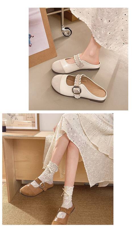 Fashionable Retro Buckle Sandals For Women, 2026 Spring/summer New Style, Closed-toe Half-slippers, Versatile_vogvips.com