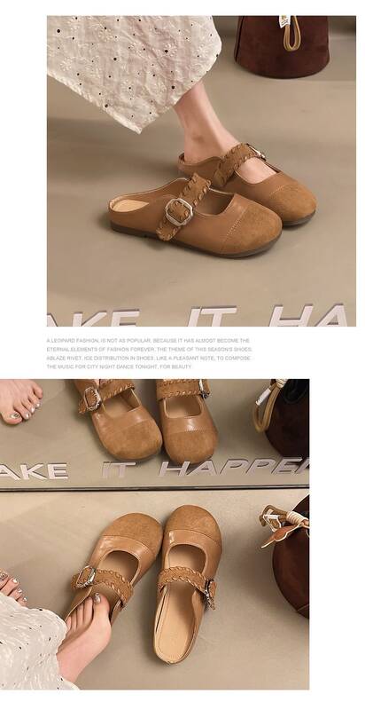 Fashionable Retro Buckle Sandals For Women, 2026 Spring/summer New Style, Closed-toe Half-slippers, Versatile_vogvips.com