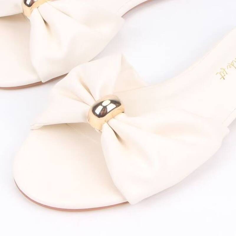 French-style Bowknot Metal Buckle Sandals, New Summer Model, Comfortable Soft-soled Versatile Flat Sandals For Women_vogvips.com
