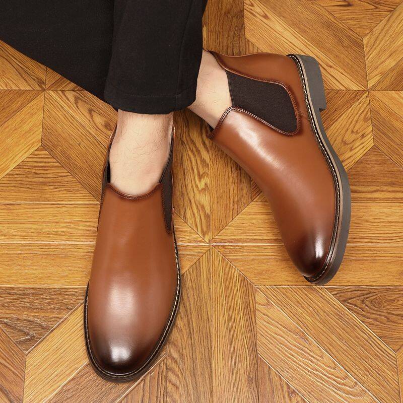 Men's Large Size British Pointed-toe Martin Youth Korean Style Trendy Chelsea Boots, Short Retro Leather Shoes_vogvips.com