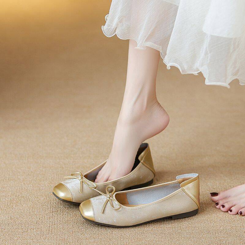 French-style Shallow Leather Roll-up For Women, New Summer Model With Bow, Flat Ballet Sh, Soft-soled Women's_vogvips.com