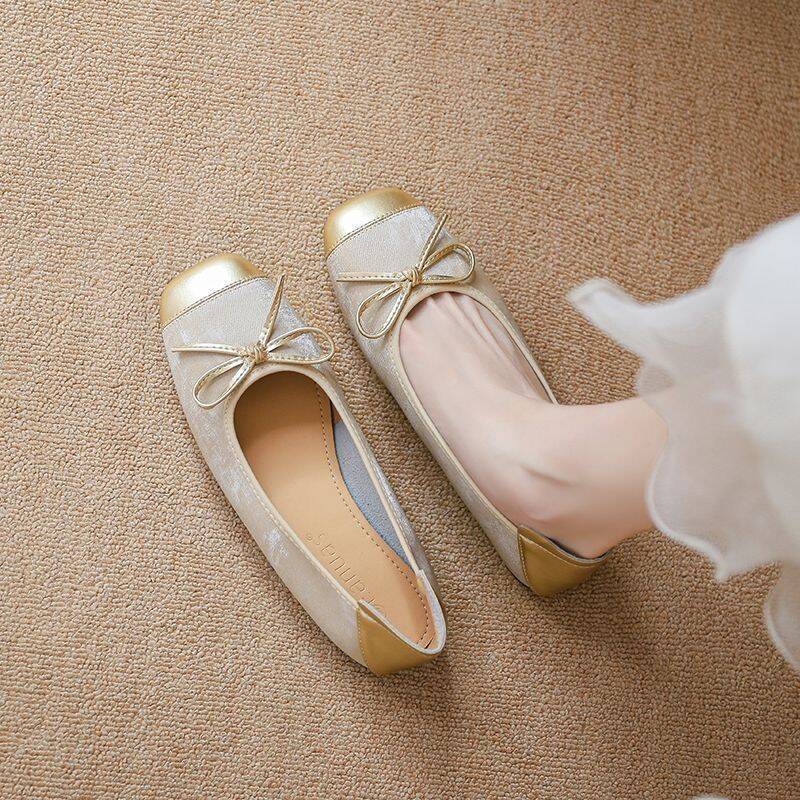 French-style Shallow Leather Roll-up For Women, New Summer Model With Bow, Flat Ballet Sh, Soft-soled Women's_vogvips.com