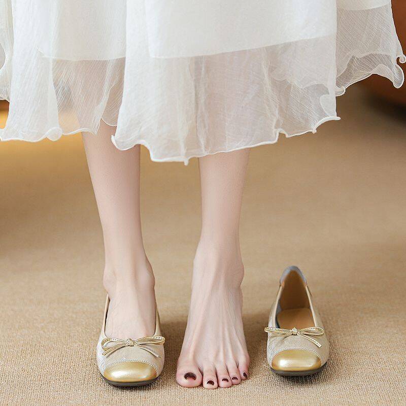 French-style Shallow Leather Roll-up For Women, New Summer Model With Bow, Flat Ballet Sh, Soft-soled Women's_vogvips.com