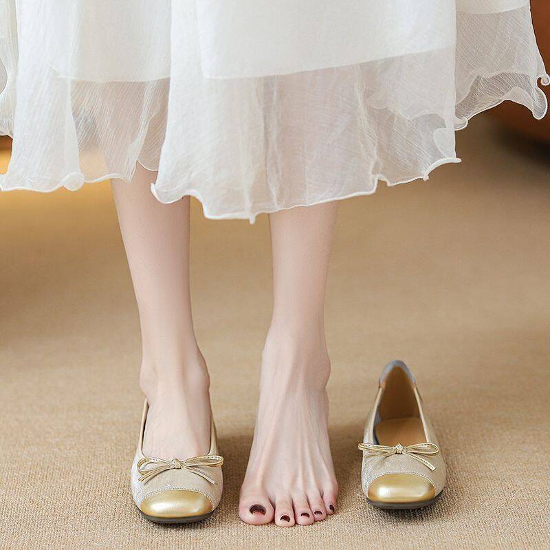 French-style Shallow Leather Roll-up For Women, New Summer Model With Bow, Flat Ballet Sh, Soft-soled Women's_vogvips.com