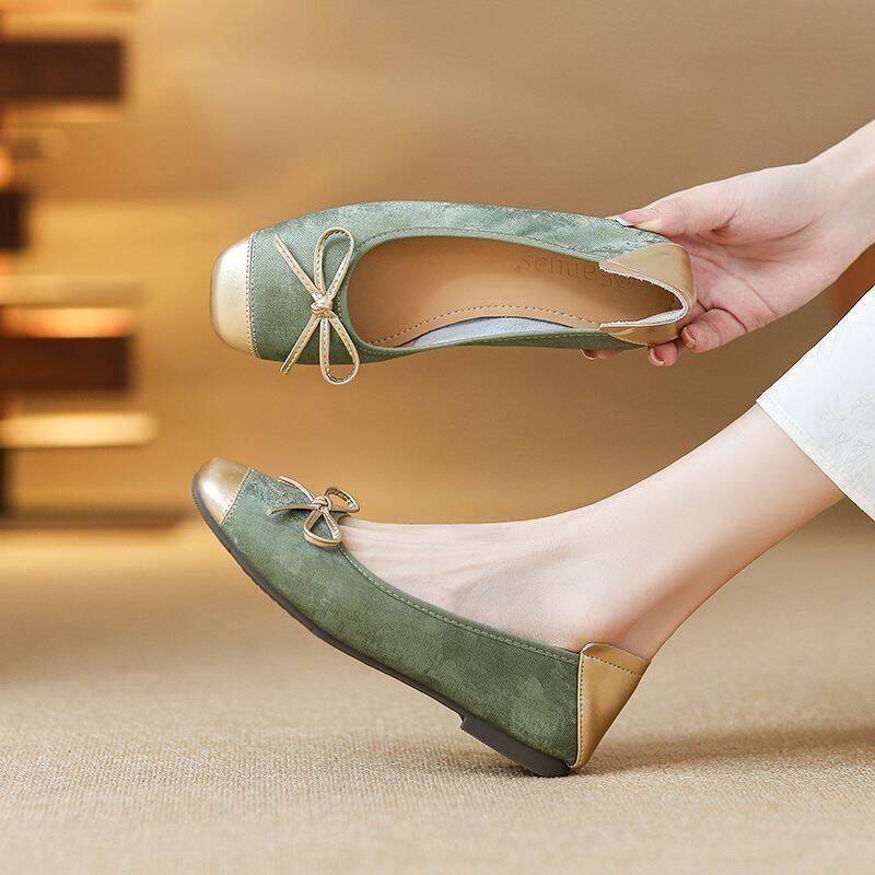 French-style Shallow Leather Roll-up For Women, New Summer Model With Bow, Flat Ballet Sh, Soft-soled Women's_vogvips.com