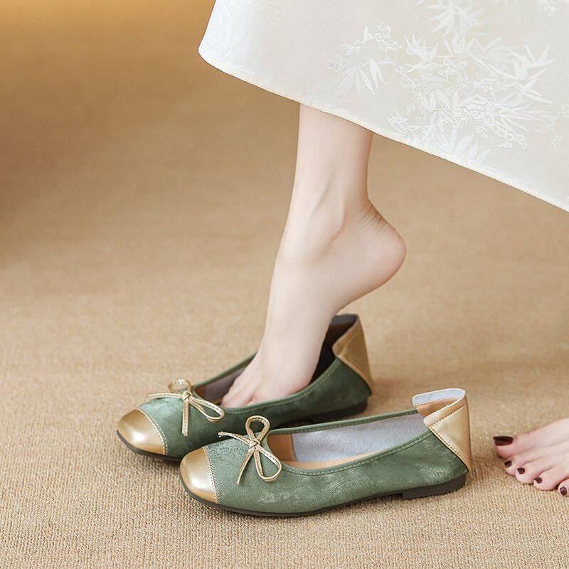 French-style Shallow Leather Roll-up For Women, New Summer Model With Bow, Flat Ballet Sh, Soft-soled Women's_vogvips.com