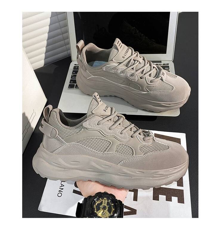Men's 2025 New Autumn Breathable Non-slip Mesh Sports Casual Versatile Running Black Thick-soled Dad Shoes_vogvips.com