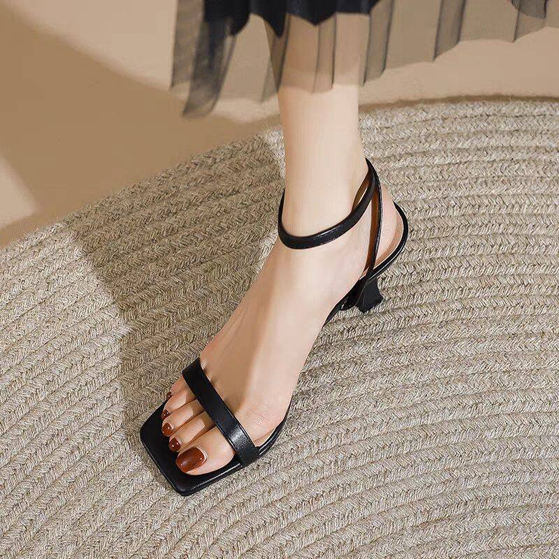 Plus Size 414243 Square Toe Stiletto New French Style Slimming Versatile One-strap High-heeled Sandals_vogvips.com