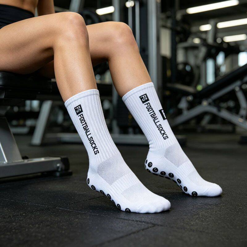 2 Pairs Anti‑Slip Grip Football Socks, Mid‑Calf Non‑Slip Athletic Sports Socks For Soccer Running Cycling, Breathable Cushioned Men Sports Socks_desvips.com