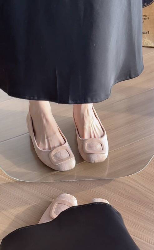 Soft Leather Pink Buckle Shallow Mary Jane Women, New French-style Square Toe Suede Flat Soft-soled Shoes For Spring And_vogvips.com